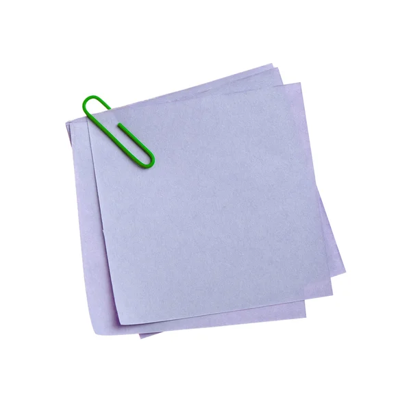 Blue paper note with green clinch — Stock Photo, Image