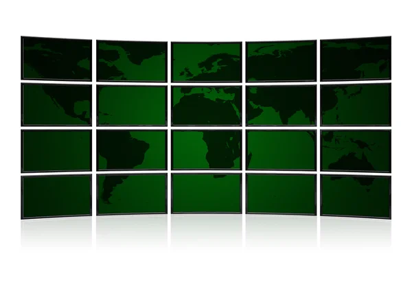 Kaart aarde op schermen van security monitors — Stockfoto