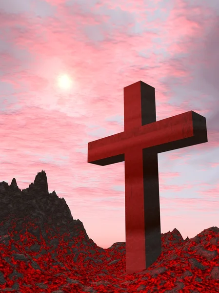 Salib dari batu merah — Stok Foto