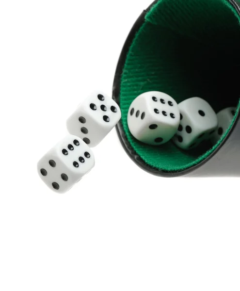 Isolated dices in cup — Stock Photo, Image