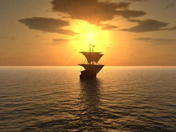 Loď & západ slunce — Stock fotografie