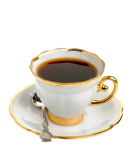 Elegante taza de café con cuchara de plata — Foto de Stock