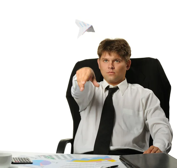 The businessman the starting paper plane — Stock Photo, Image