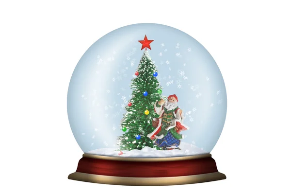 Glass sphere with fir-tree and santa isolated — Stock Photo, Image