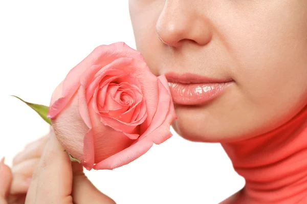 Жінка Трояндою Крупним Планом Ізольовані Білому — стокове фото
