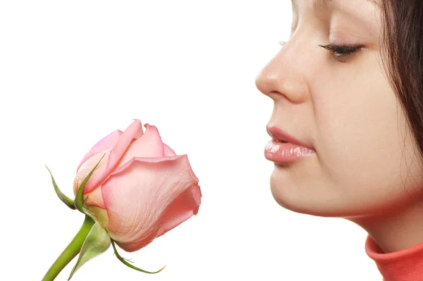 The woman with a rose closeup — Stock Photo, Image