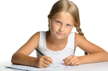 The girl writes to writing-books. The decision of lessons. clipart