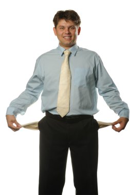 The young businessman with empty pockets clipart