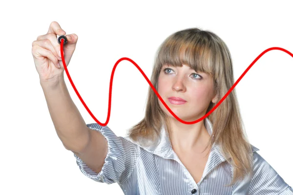 La mujer de negocios dibuja fieltro pluma la línea de curva . —  Fotos de Stock