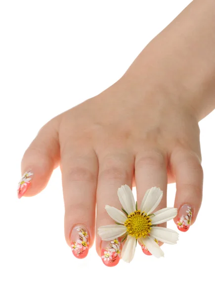 Mão feminina e flor — Fotografia de Stock