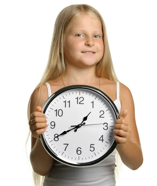 A menina com relógio grande — Fotografia de Stock