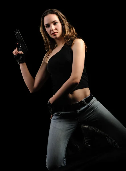 A mulher com uma pistola — Fotografia de Stock