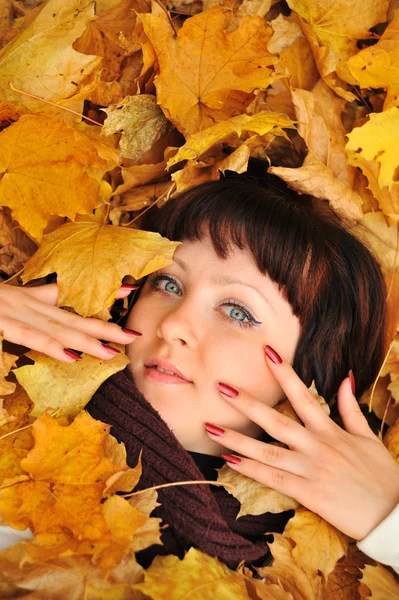 A lány az őszi levelek — Stock Fotó