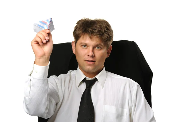 The businessman the starting paper plane — Stock Photo, Image