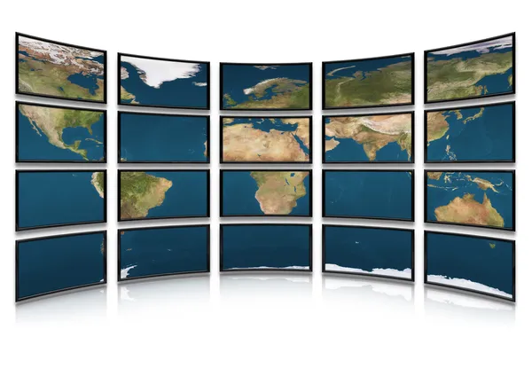 Kaart aarde op schermen van monitoren — Stockfoto