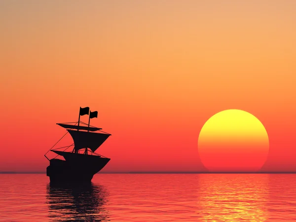 Nave a vela e tramonto — Foto Stock