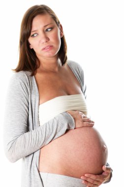 Pregnant woman suffers and has complaints clipart