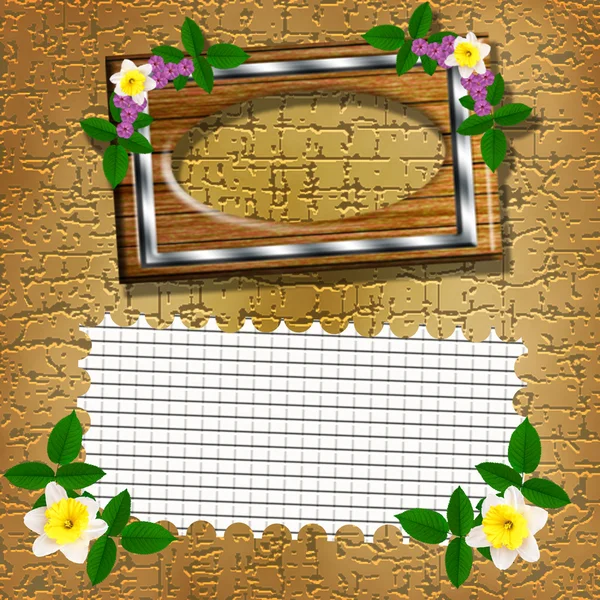 Wooden frames with flowers — Stock Photo, Image