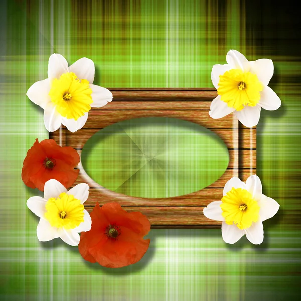 Drewniane ramki z kwiatami — Zdjęcie stockowe