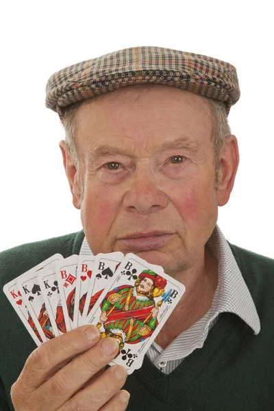 Sénior com cartas de baralho — Fotografia de Stock