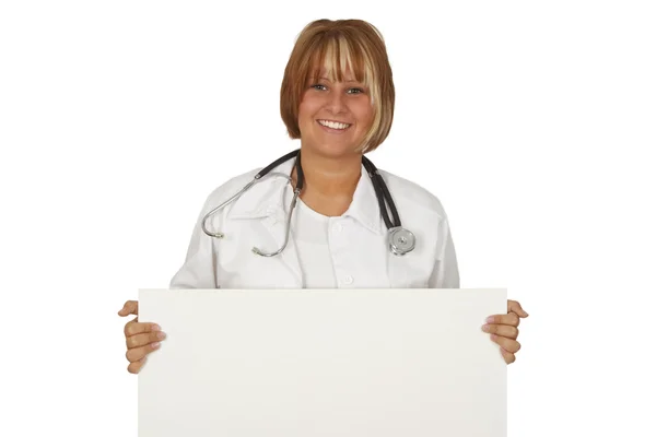 Female doctor with a banner — Stock Photo, Image
