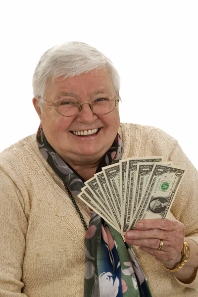Bestemor med dollarsedler – stockfoto