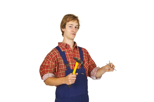 Carpenter with Hammer Stock Photo