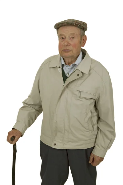 Senior with walking stick — Stock Photo, Image