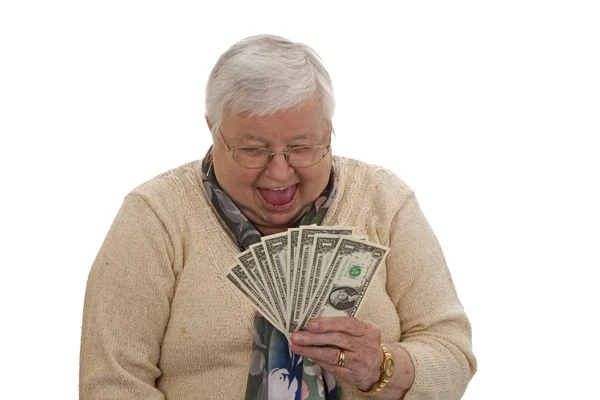 Babička s dolary — Stock fotografie