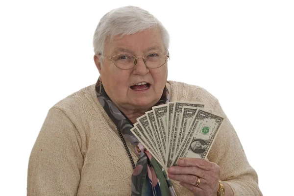 Babička s dolary — Stock fotografie