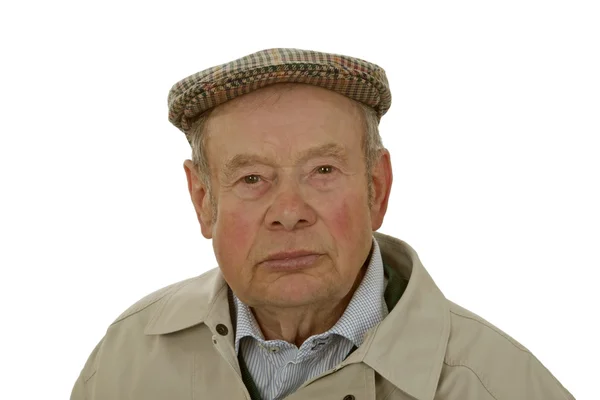 Senior Male Porträtt Vit Bakgrund — Stockfoto