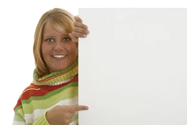 Young woman with white board — Stock Photo, Image