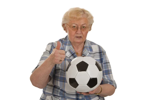 Female Senior Soccer Ball Isolated White Background — Stock Photo, Image