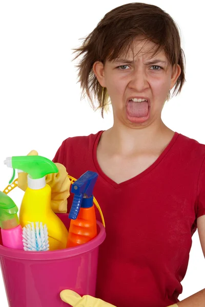 Mulher de limpeza gritando — Fotografia de Stock