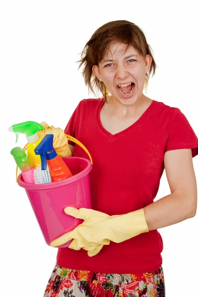 Screaming cleaning woman — Stock Photo, Image