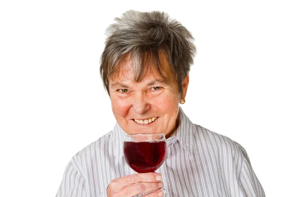 Female senior with glass wine Stock Photo