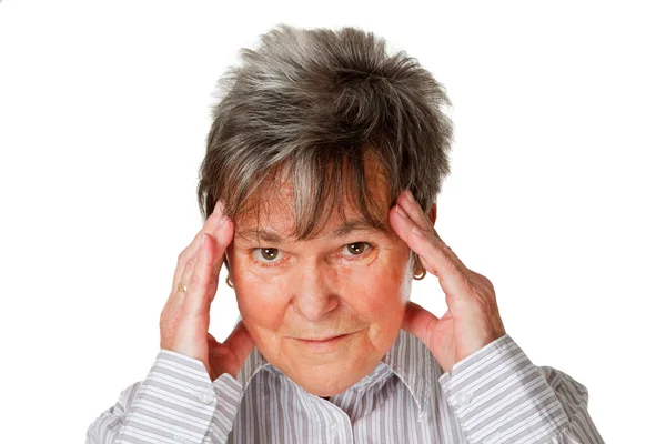 Baş ağrısı ile üst düzey kadın — Stok fotoğraf