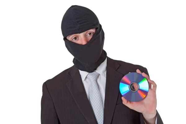 Thief holding a data disk — Stock Photo, Image