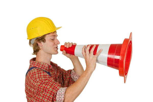 Worker with pylon — Stock Photo, Image