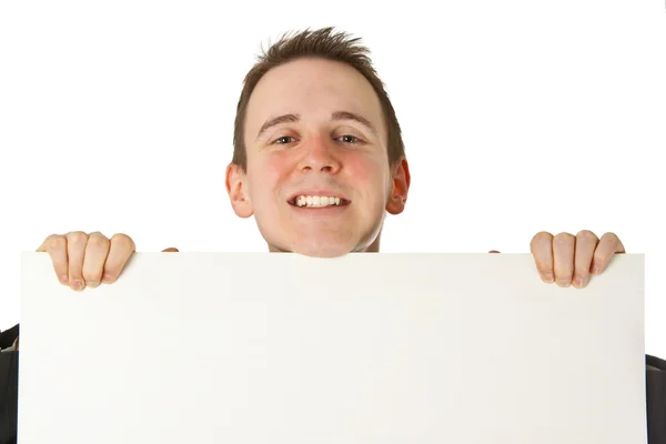 Jovem empresário com quadro branco — Fotografia de Stock