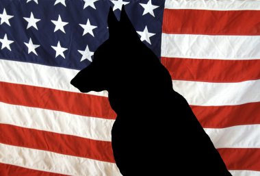 German Shepherd Silhouette on a US Flag clipart