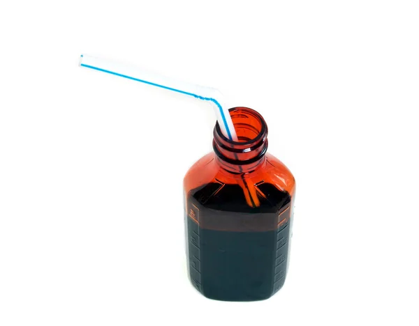 Straw in Medicine Bottle — Stock Photo, Image