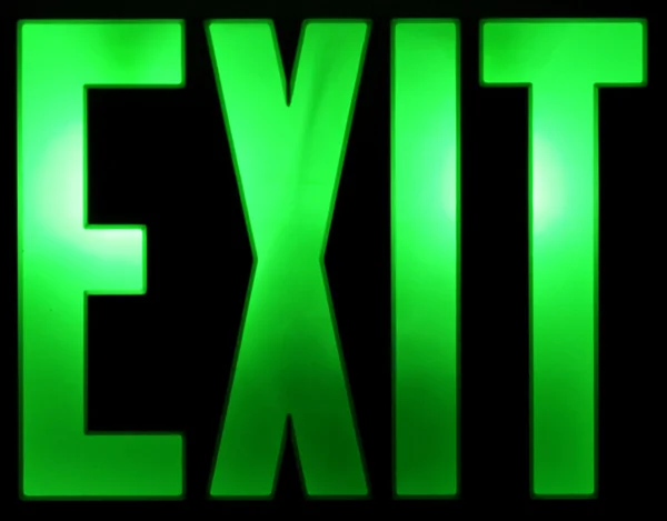 Illuminated Green EXIT Sign on Black — Stock Photo, Image