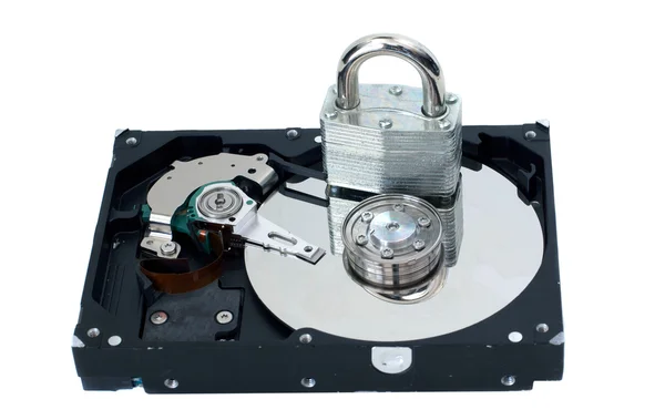 Locked Padlock on Hard Disk — Stock Photo, Image