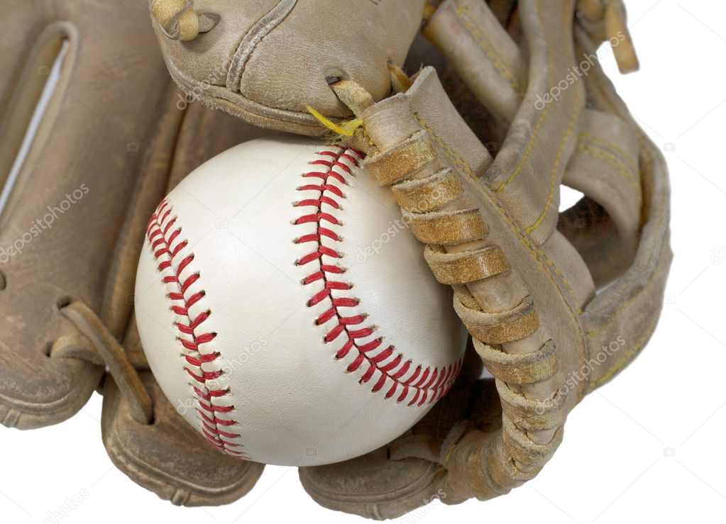 Closeup of Hardball in Baseball Glove