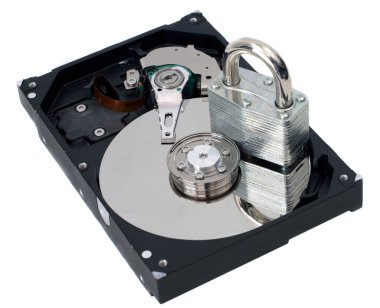 Information Security Padlock on a Hard Drive clipart