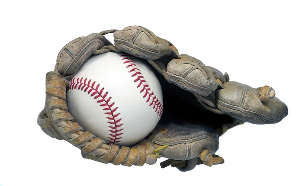 End View of Baseball in Glove — Stock Photo, Image