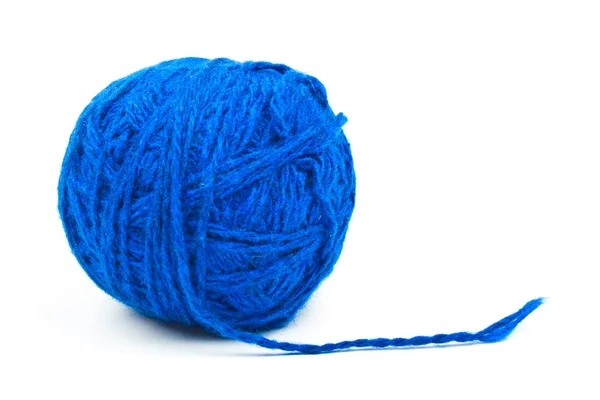 Bal Van Donker Blauw Wollen Threads Een Witte Achtergrond Met — Stockfoto