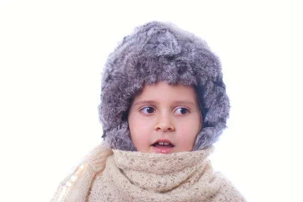 The girl in a fur cap — Stock Photo, Image