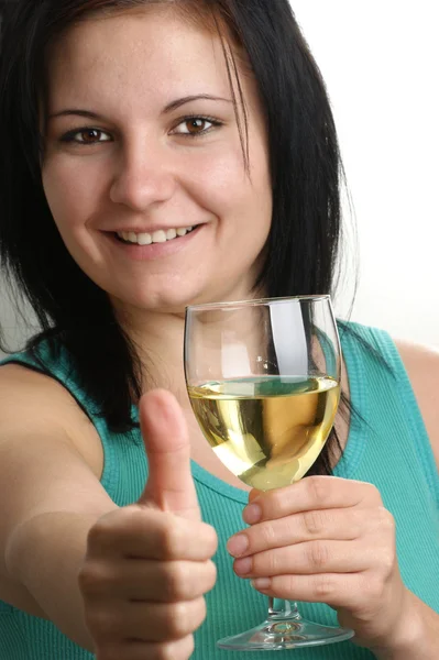 A young woman drinks home made wine — Stock Photo, Image